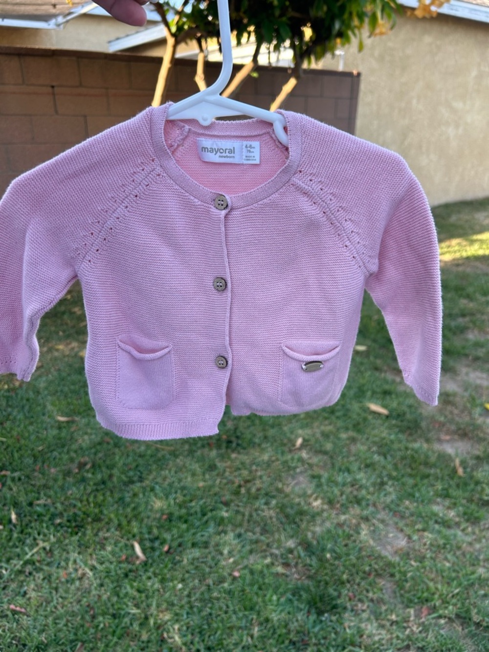 Mayoral Pink Knit Cardigan with Front Pockets